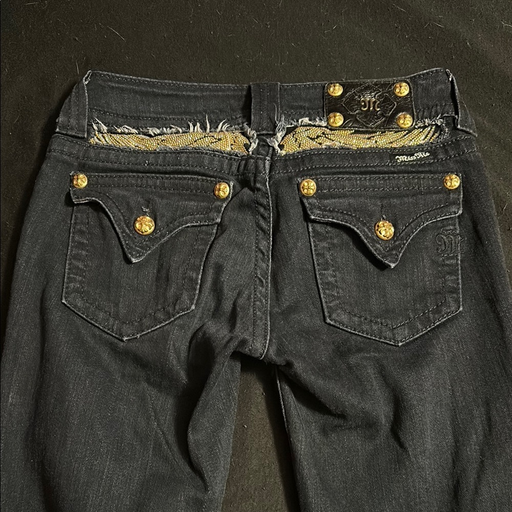 Miss Me Black Boot Cut Jeans with Gold Accents